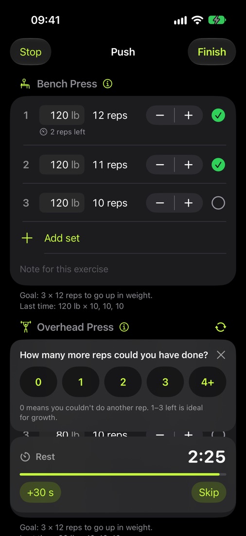 Workout with reps left