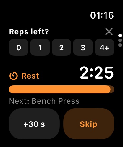 Rest and reps left on the watch